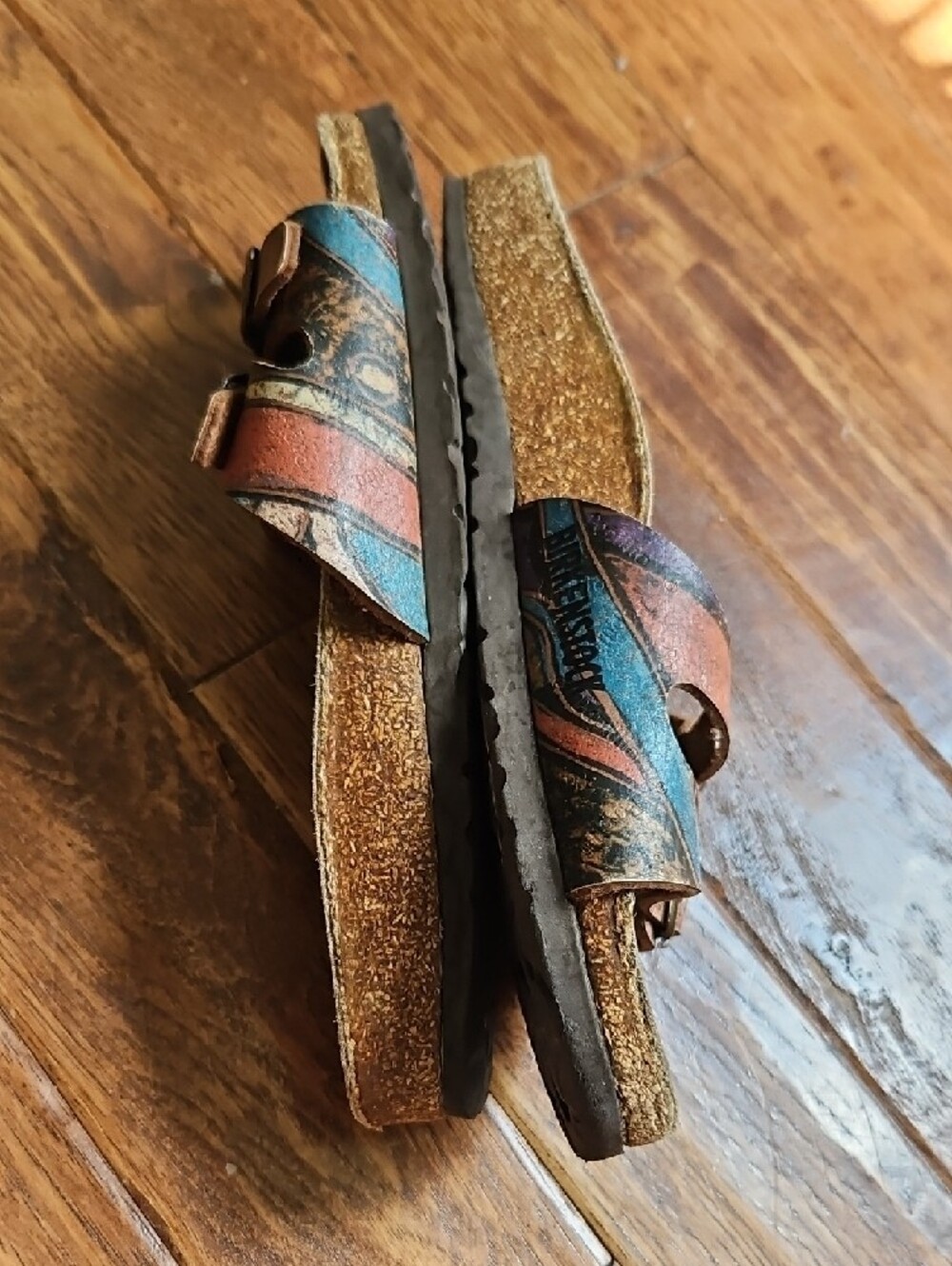 Birkenstock Multicolor Leather Double-Buckle Sandals (Brown, Blue, Pink) - Picture 2 of 4
